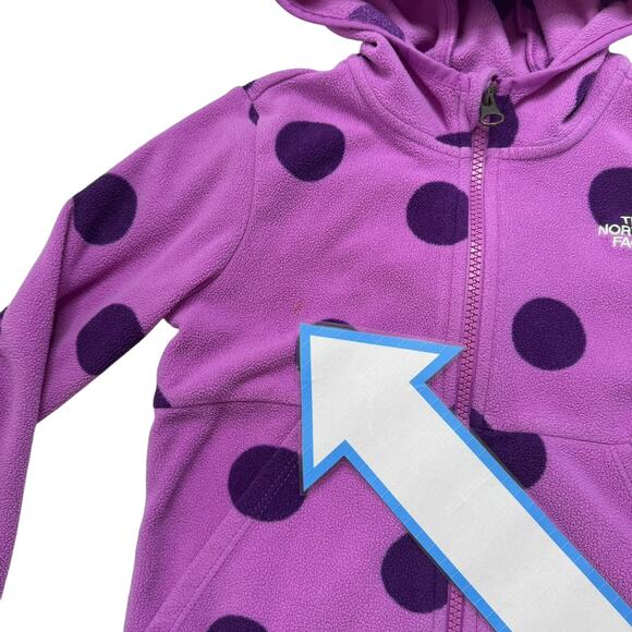 THE NORTH FACE Purple Pink Polka Dot Fleece Full Zip Hoodie Size 5T Kids Pockets - Picture 5 of 7